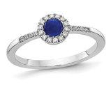 1/2 Carat (ctw) Natural Blue Sapphire Cabachon Ring in 14K White Gold with Diamonds